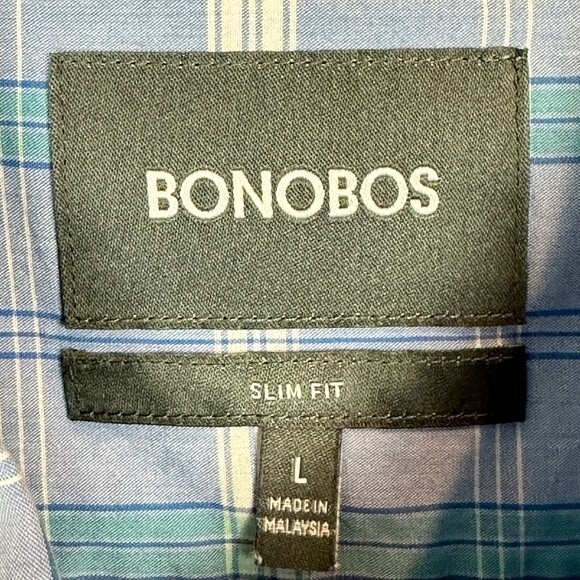 Bonobos Slim Fit Blue Plaid Cotton Stretch Everyday Button Up Shirt L - Picture 3 of 8